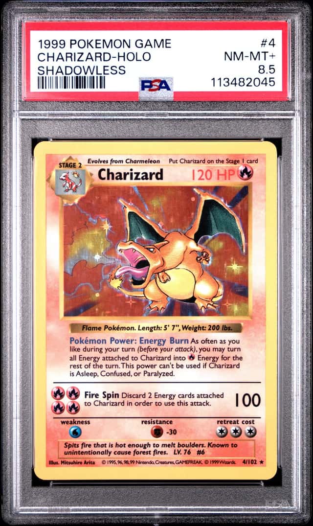 1999 Pokemon Game Base Shadowless #4 Charizard Holo PSA 8.5 NM-MT+