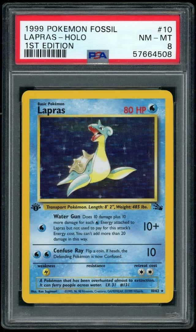 POKEMON LAPRAS-HOLO 1999 FOSSIL #10 1ST EDITION PSA 8