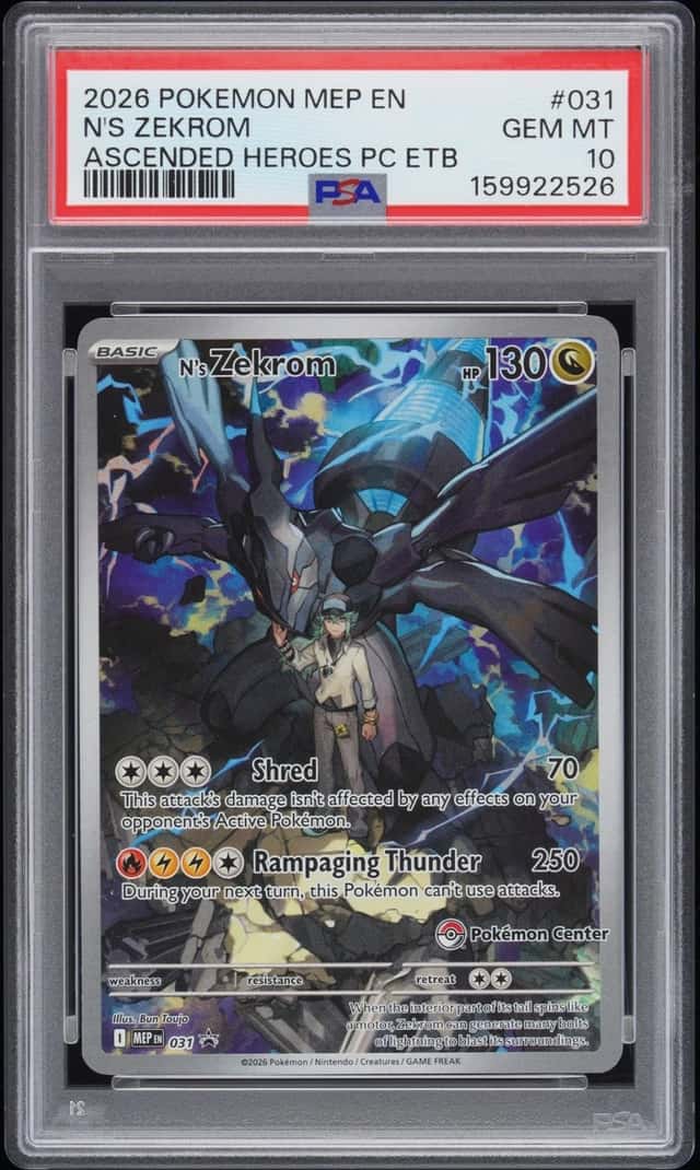 2026 POKEMON MEP ASCENDED HEROES POKEMON CENTER ETB PROMO #031 N'S ZEKROM PSA 10