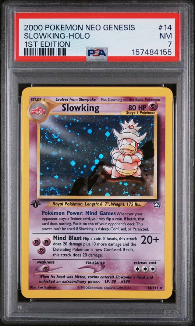 POKEMON SLOWKING 2000 NEO GENESIS 1ST EDITION #14 HOLO PSA 7 *SWIRL*