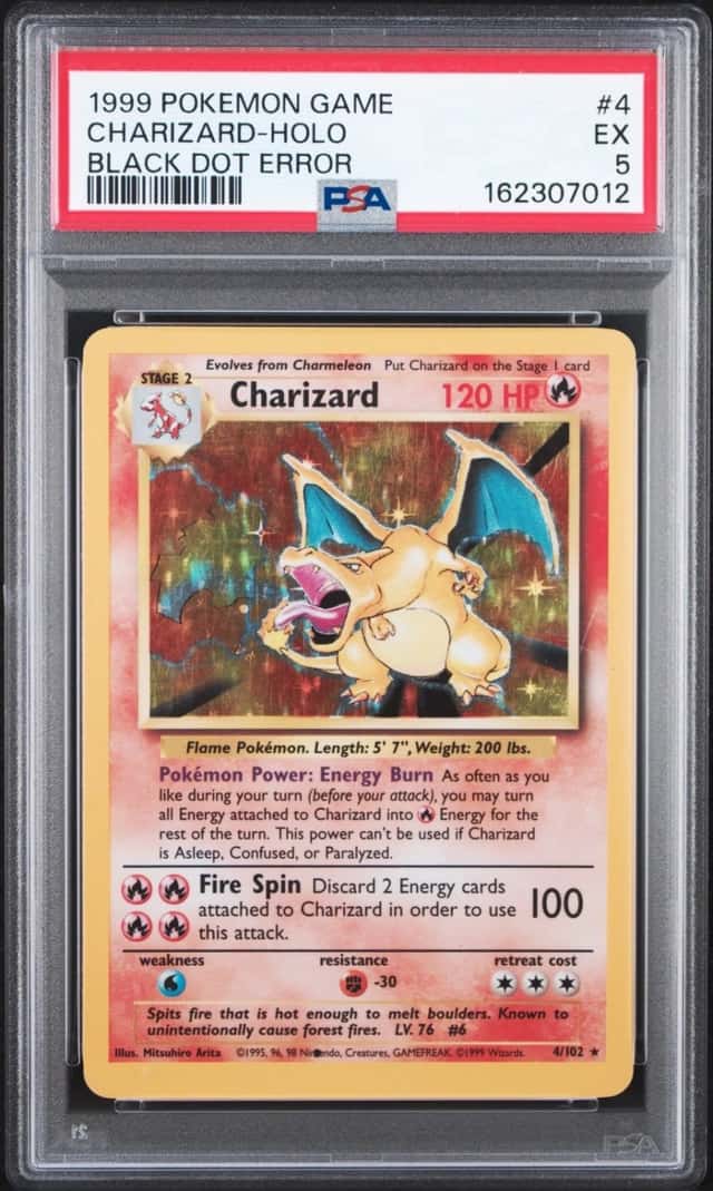 1999 POKEMON BASE SET UNLIMITED BLACK DOT ERR #4 CHARIZARD-HOLO PSA 5
