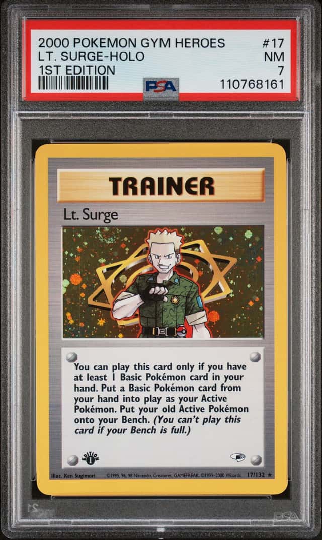 1st Edition 2000 Pokemon Gym Heroes Lt. Surge Holographic Trainer Card PSA 7!