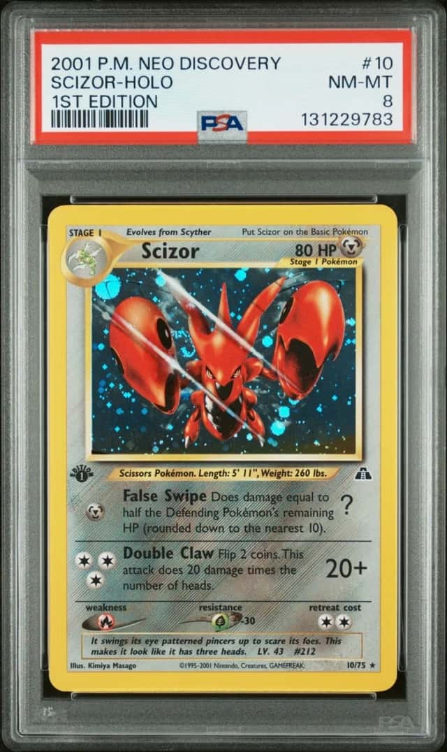 2001 POKEMON SCIZOR-HOLO 1ST EDITION NEO DISCOVERY #10 PSA 8