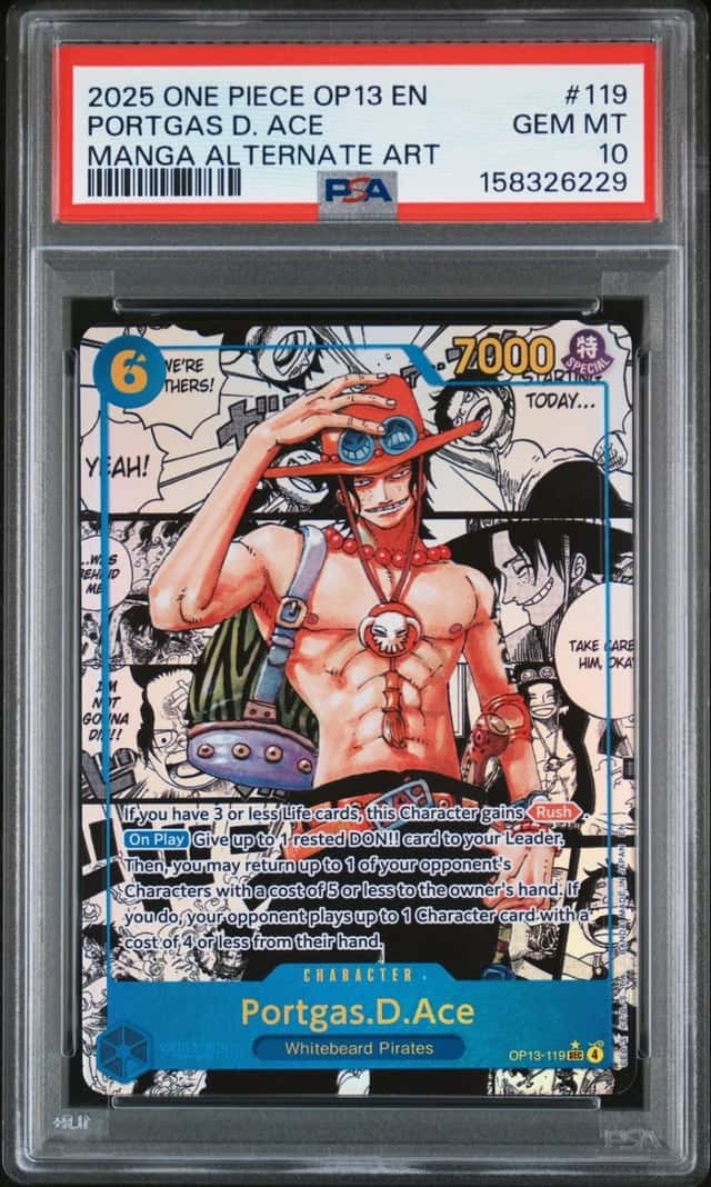 2025 ONE PIECE OP13-CARRYING ON HIS WILL MANGA ALT ART #119 PORTGAS D ACE PSA 10