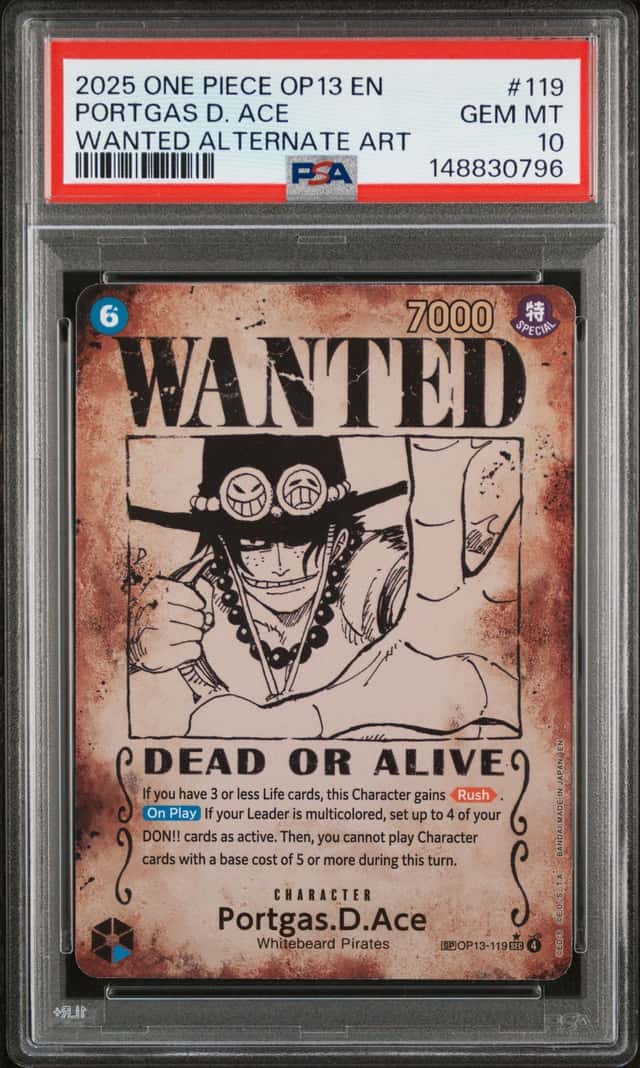 2025 One Piece Carrying On His Will Wanted Alternate Art Portgas D. Ace #OP13-119