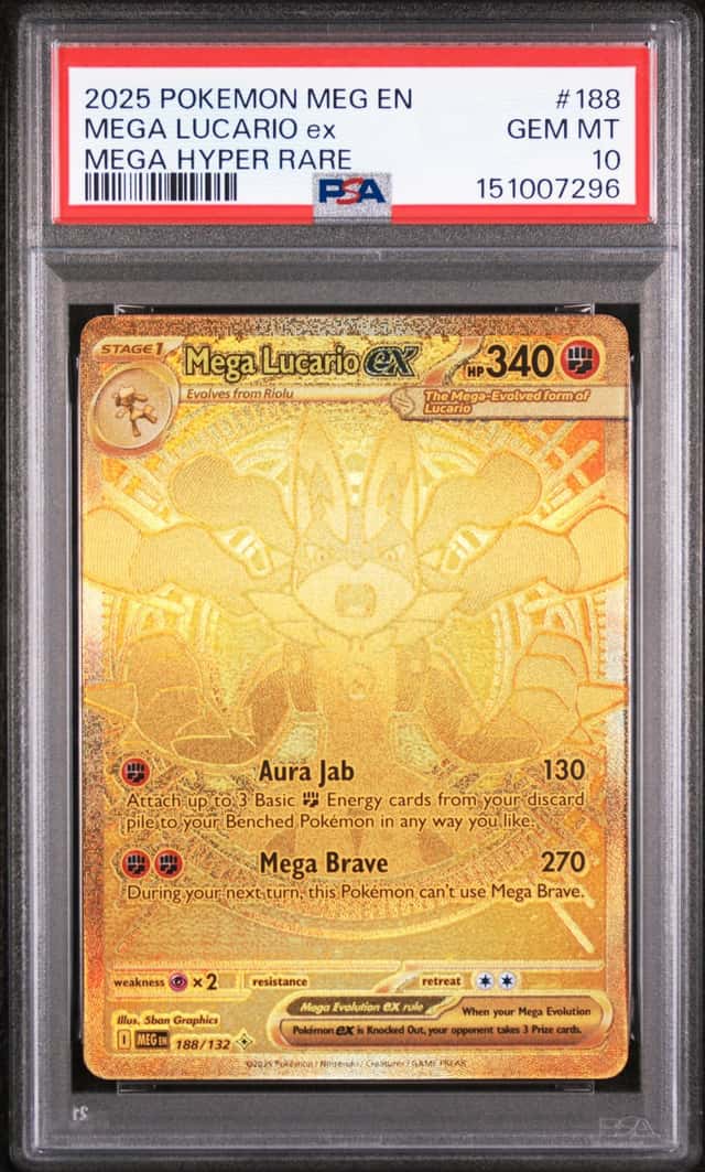 Pokemon 2025 Mega Lucario ex 188 Gold Hyper Rare Mega Evolution GEM MINT PSA 10