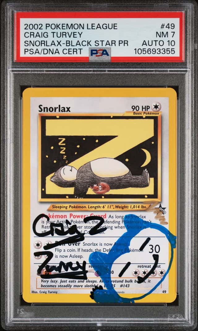 Pokemon TCG Snorlax #49 Craig Turvey Signed Auto Sketch PSA 7 Auto 10