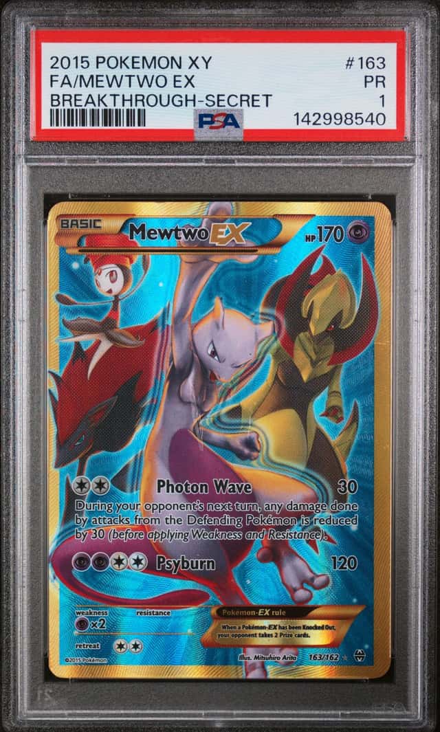 2015 POKEMON XY BREAKTHROUGH SECRET #163 FULL ART/MEWTWO EX PSA 1