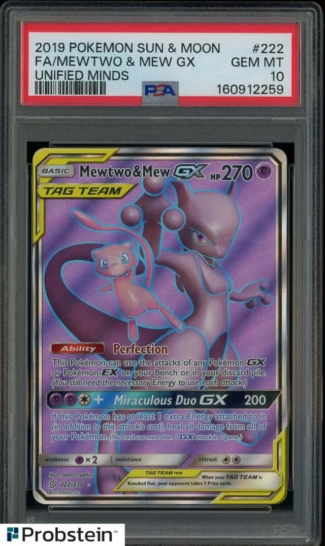2019 Pokemon Sun & Moon Unified Minds #222 FA Newtwo & Mew GX PSA 10 GEM MINT