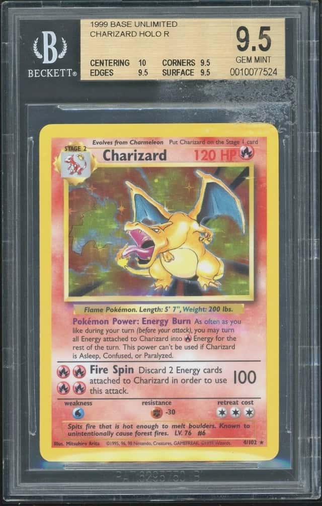 1999 Pokemon Charizard HOLO R Base Unlimited BGS 9.5