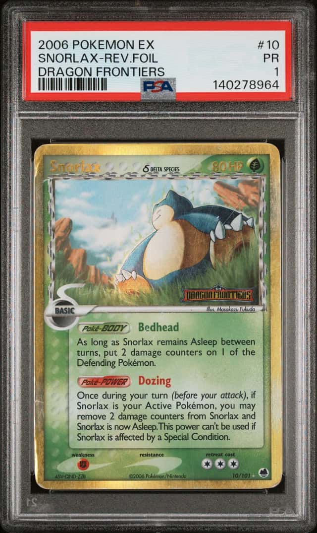 2006 Pokemon EX Dragon Frontiers Snorlax Delta Species Reverse #10/101 PSA 1