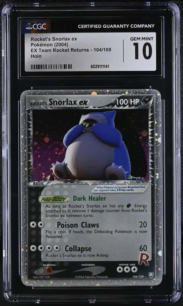 2004 Pokemon EX Team Rocket Returns Rocket's Snorlax ex Holo w/ Swirl CGC 10