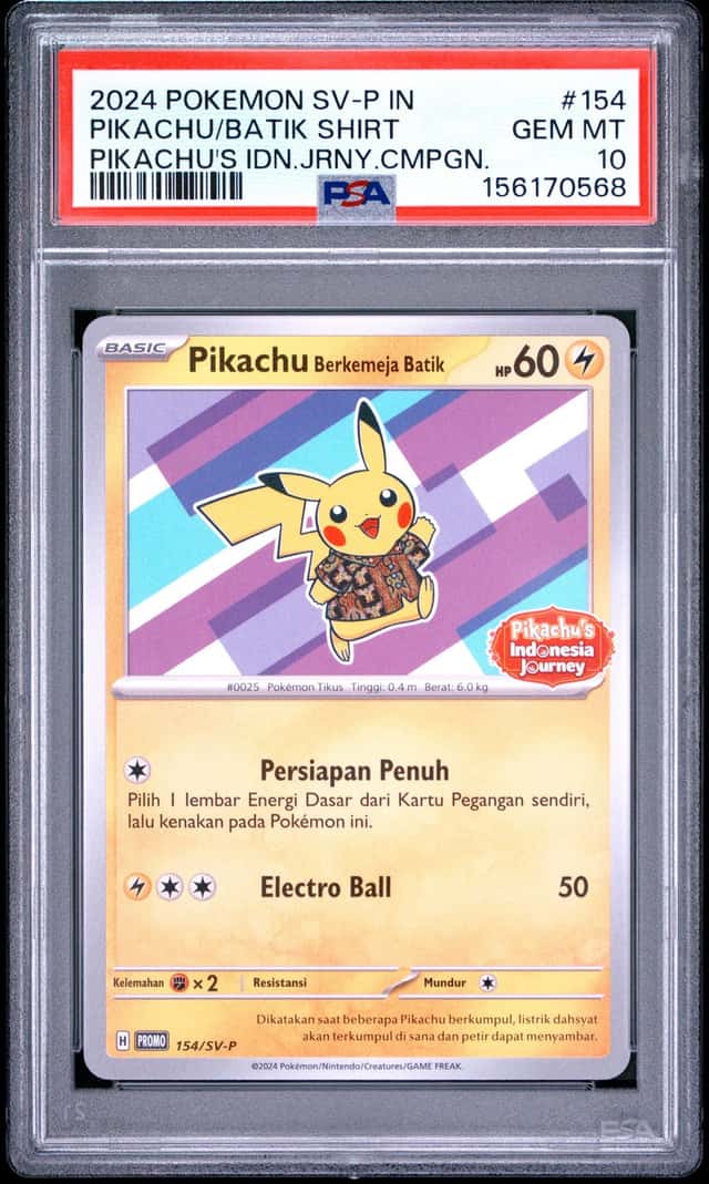 2024 POKEMON INDONESIAN SV-P PROMO #154 PIKACHU IN BATIK SHIRT PSA 10