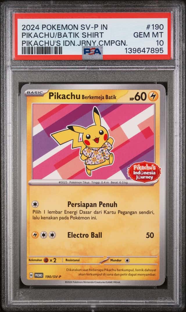 2024 POKEMON INDONESIAN SV-P PROMO #190 PIKACHU IN BATIK SHIRT PSA 10