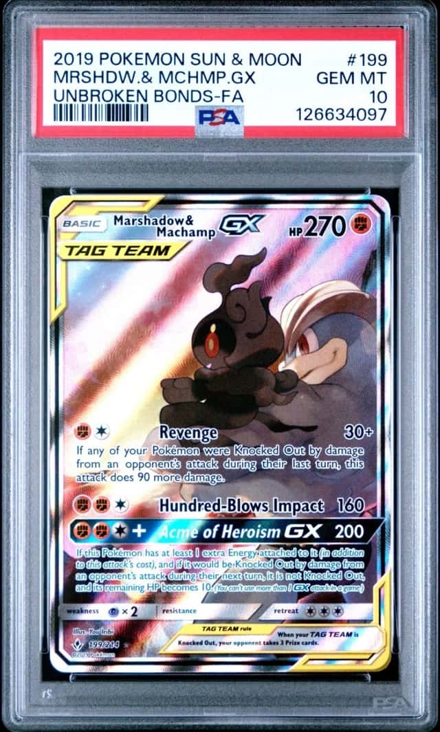 2019 POKEMON MRSHDW.& MCHMP.GX-FA SUN & MOON UNBROKEN BONDS #199 PSA 10