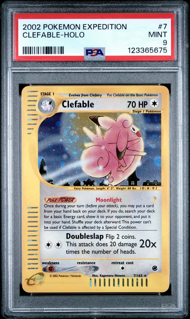 PSA 9 MINT Clefable 7/165 Expedition Holo Pokemon Card Swirls 🌀🌀🌀