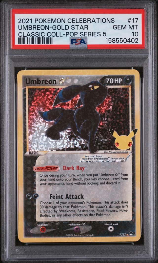 #1 2021 Pokemon Celebrations Classic Coll Pop Series 5 Umbreon Gold Star PSA 10