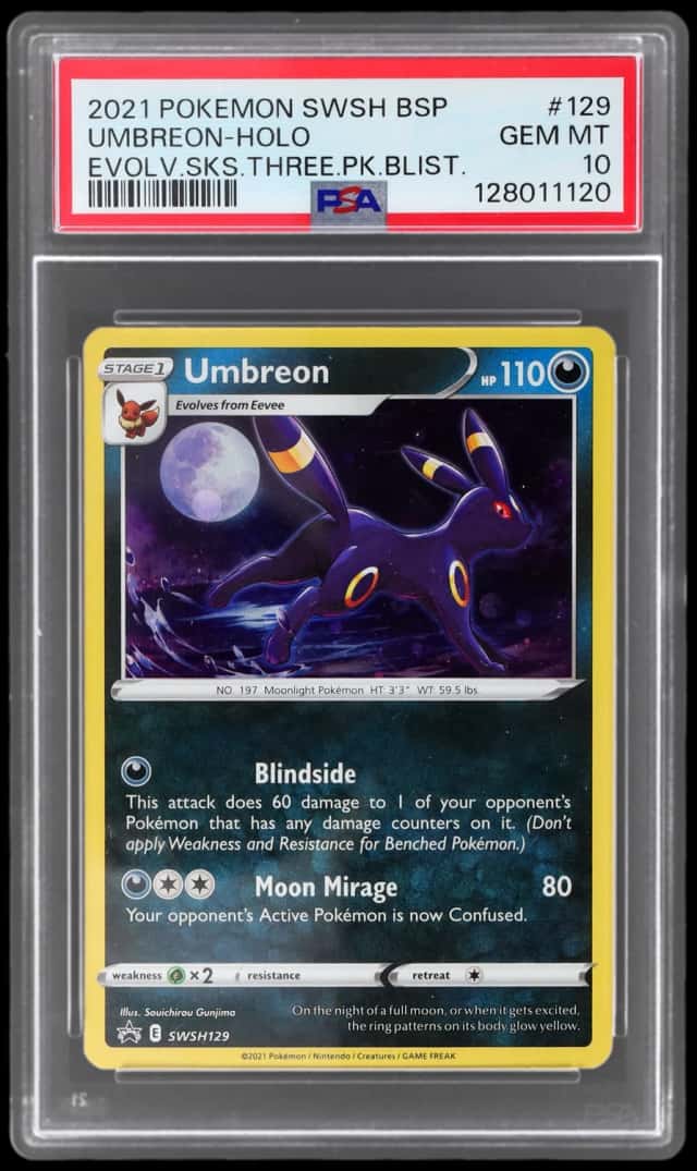 2021 Pokemon Sword and Shield Black Star Promo Evolving Skies Three Pack Blisters Holo Umbreon #129