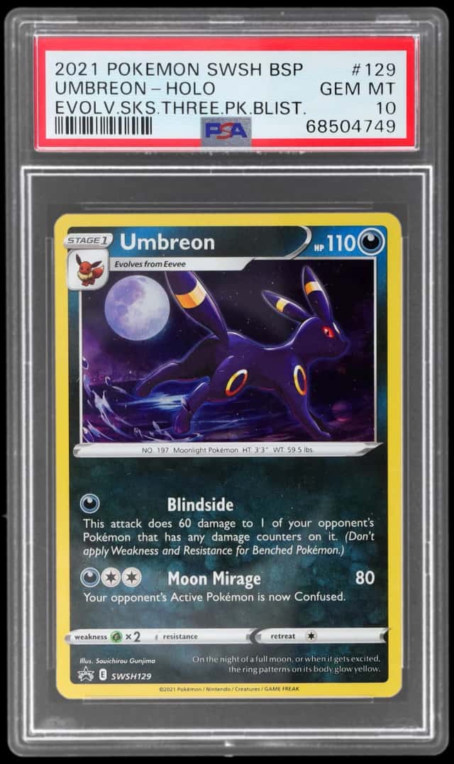 2021 Pokemon Sword and Shield Black Star Promo Evolving Skies Three Pack Blisters Holo Umbreon #129