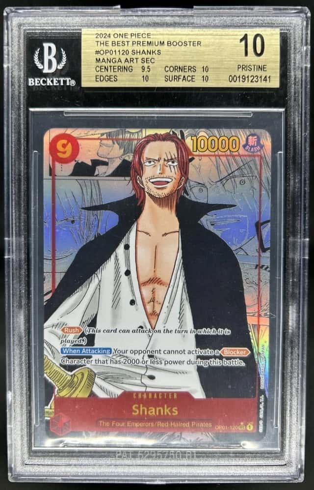 2024 One Piece The Best Shanks Secret Rare Manga Alt Art #OP01-120 BGS 10