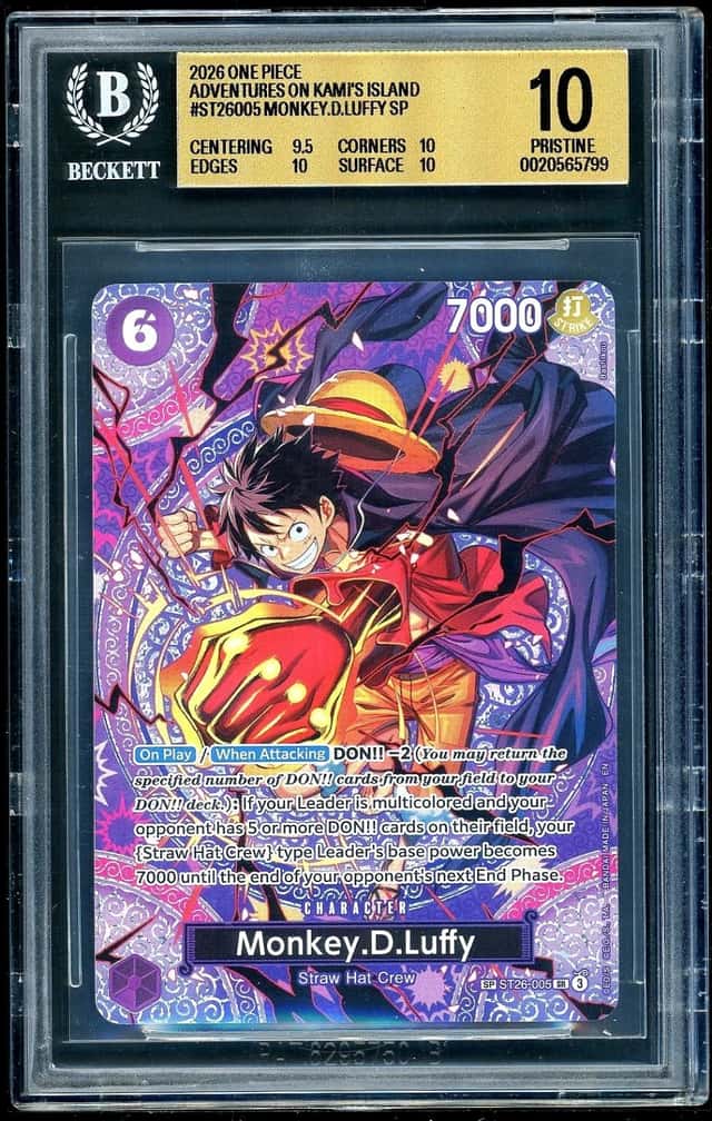 2026 One Piece Card Game Monkey.D.Luffy SP Adventures on KAMI's Island BGS 10