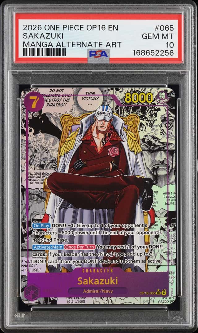 2026 One Piece The Time of Battle Sakazuki Manga Art Alternate #OP16-065 PSA 10