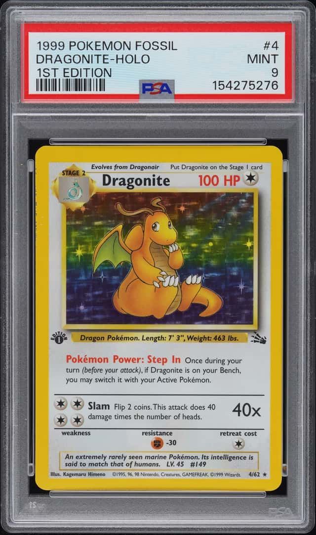 1999 POKEMON FOSSIL 1ST EDITION #4 DRAGONITE-HOLO PSA 9