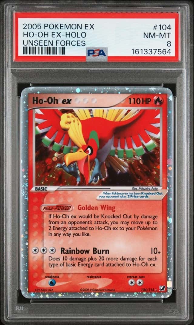2005 POKEMON EX UNSEEN FORCES #104 HO-OH EX-HOLO PSA 8