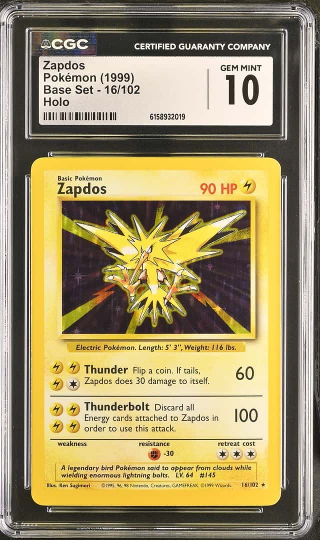 1999 Pokémon Zapdos Holo Base Set #16 CGC 10