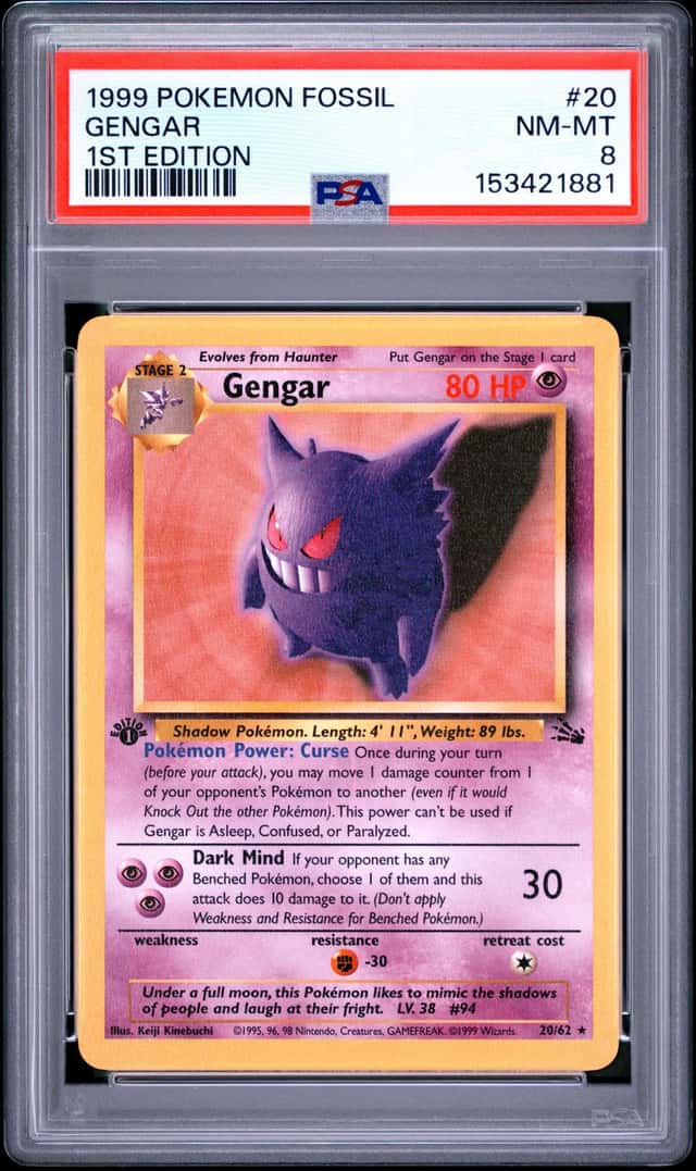 1999 Pokemon Fossil 1st Edition Gengar #20/62 PSA 8