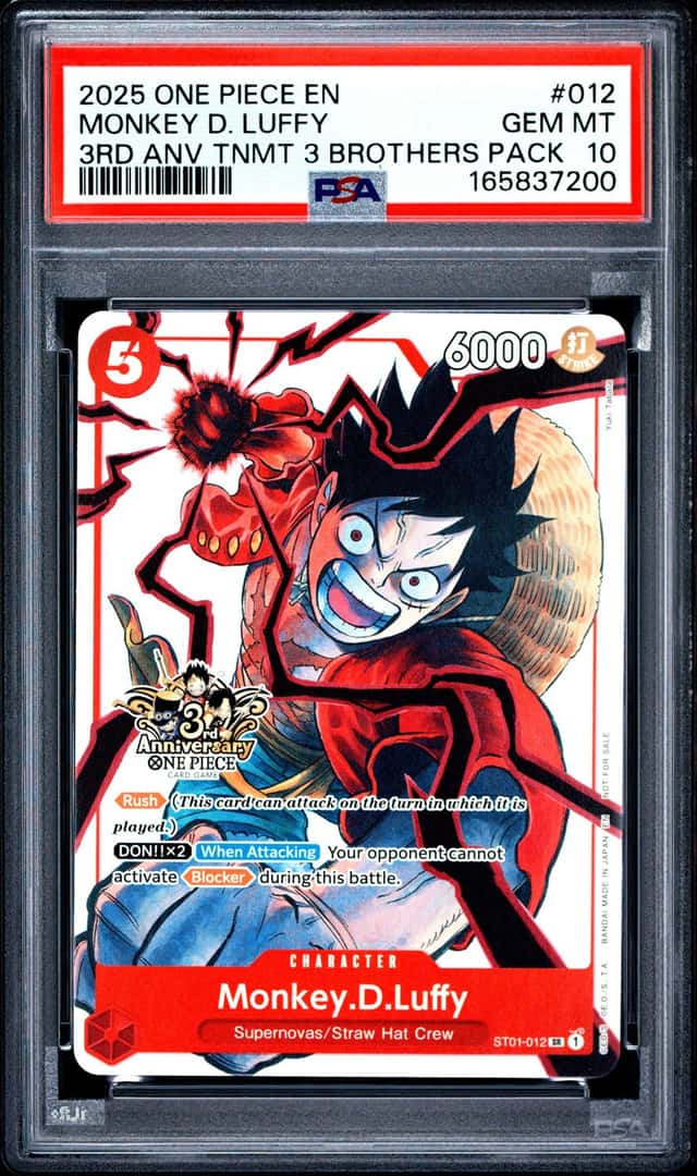 2025 ONE PIECE 3RD ANNIVERSARY TOURNAMENT 3 BROTHERS PACK MONKEY D. LUFFY PSA 10
