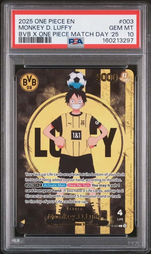 2025 ONE PIECE PROMOS BVB X ONE PIECE MATCH DAY 2025 #003 MONKEY D. LUFFY PSA 10