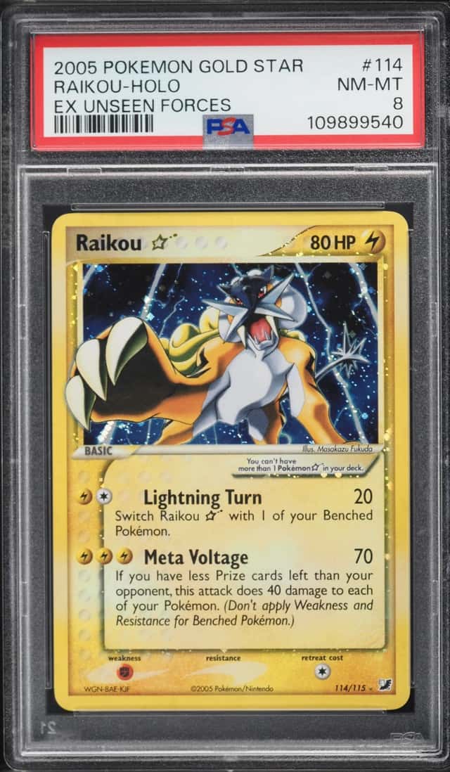 2005 Pokemon EX Unseen Forces Holo Raikou Gold Star #114 PSA 8 NM-MT