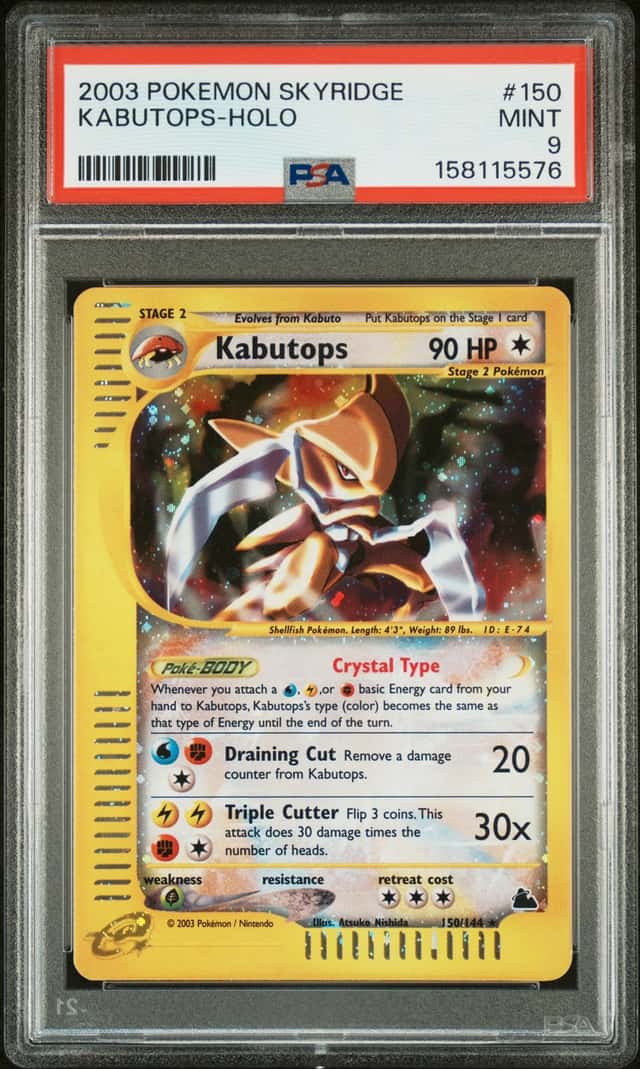 2003 Pokemon KABUTOPS #150/144 Skyridge Unlimited Cosmos Holo Rare EN PSA 9