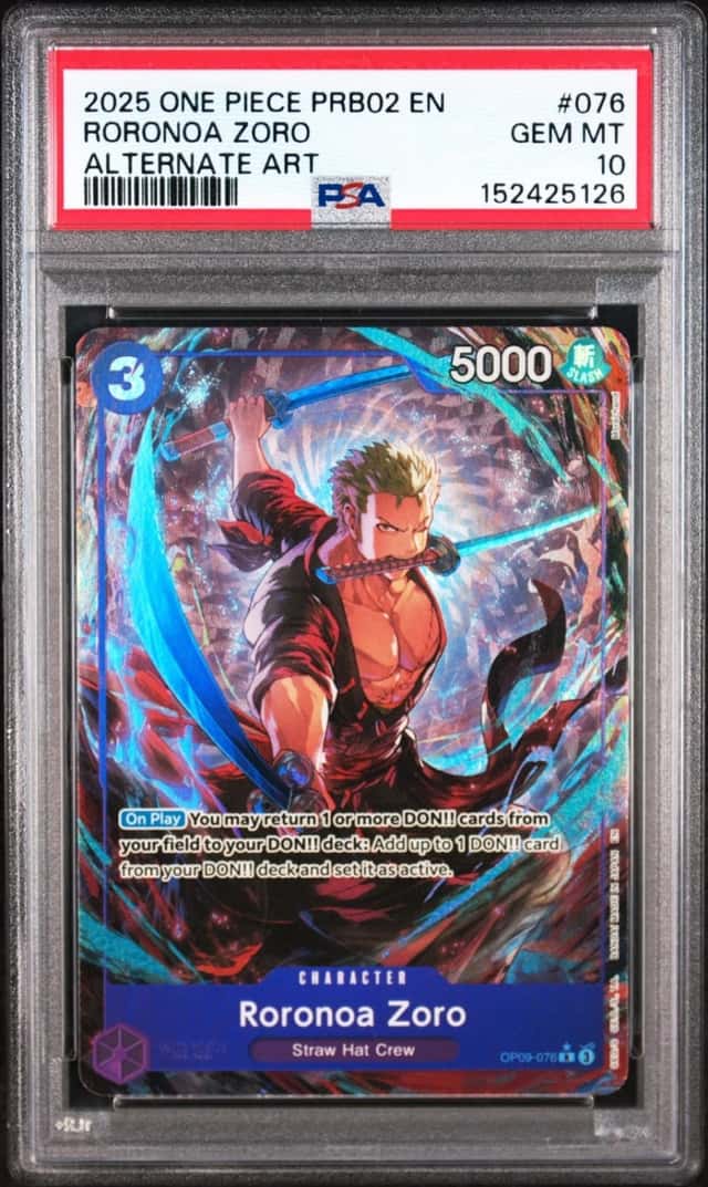 2025 ONE PIECE PRB02-PREMIUM BOOSTER ALTERNATE ART #076 RORONOA ZORO PSA 10