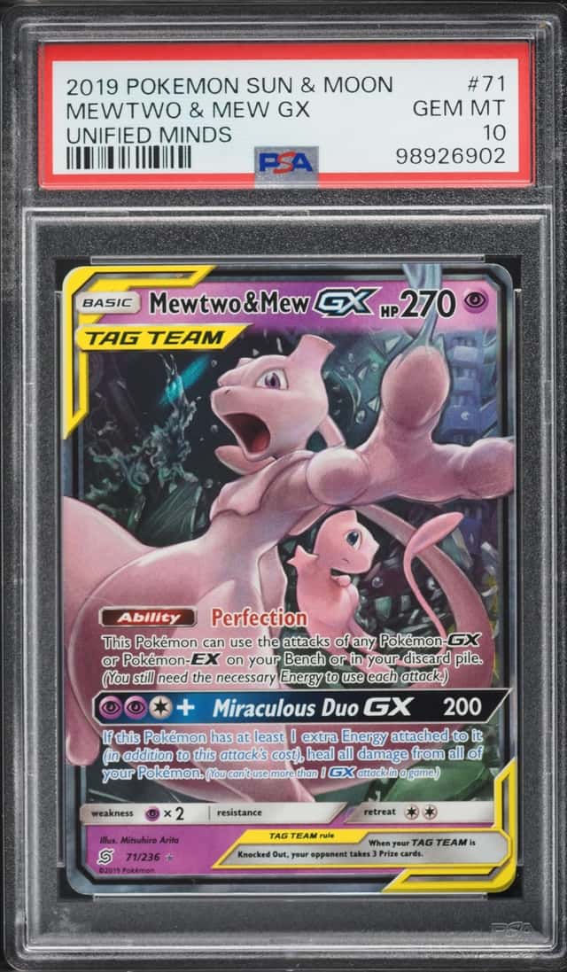 2019 Pokemon Sun & Moon Unified Minds Holo Mewtwo & Mew GX #71 PSA 10 GEM MINT