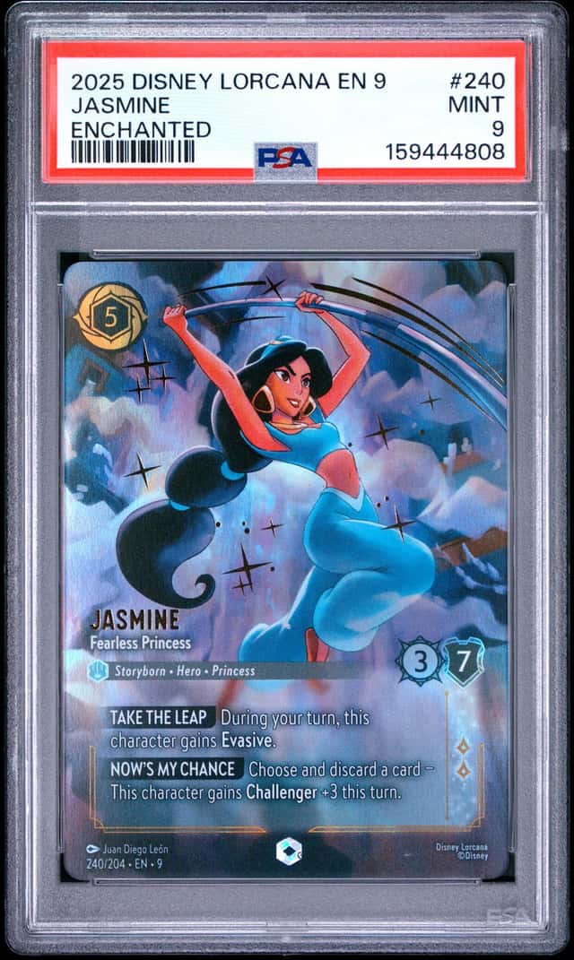 2025 DISNEY LORCANA FABLED #240/204 JASMINE - FEARLESS PRINCESS ENCHANTED PSA 9