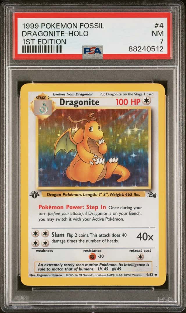 1999 Dragonite Fossil Holo 1st Edition PSA 7 Pokémon TCG