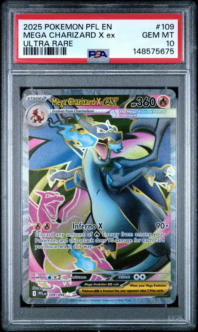 MEGA CHARIZARD X EX 2025 POKEMON PFL #109 ULTRA RARE PSA 10 Q7201