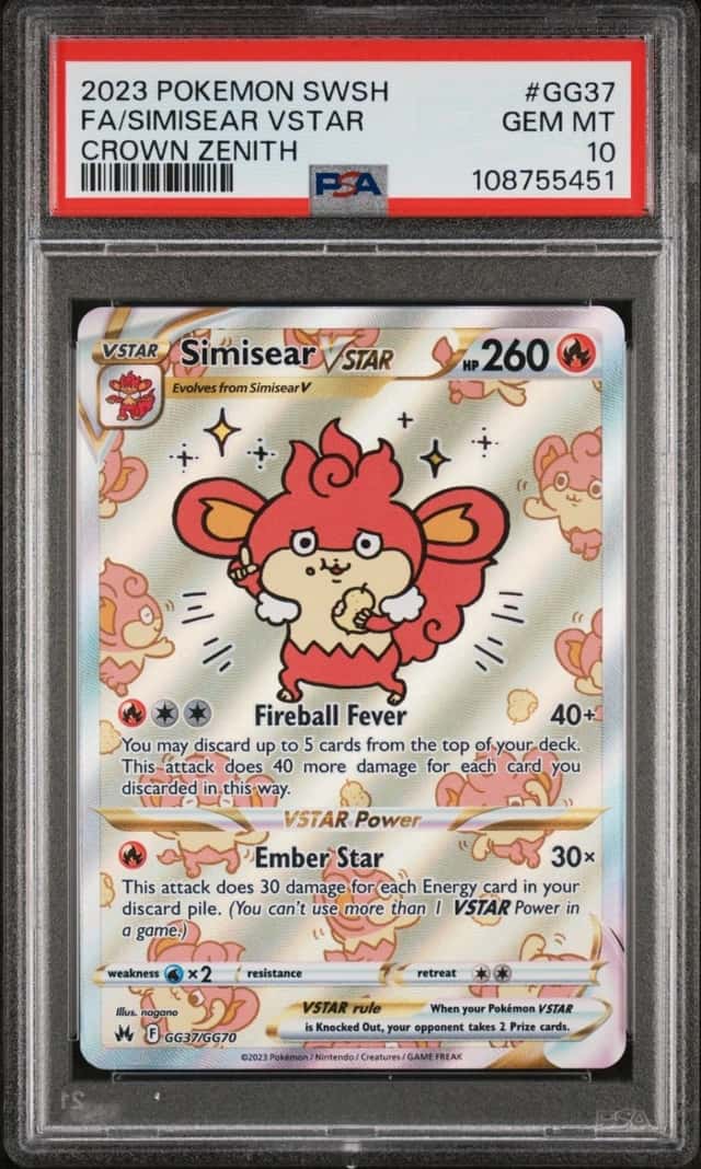 2023 POKEMON FA/SIMISEAR VSTAR SWORD AND SHIELD CROWN ZENITH #GG37 PSA 10
