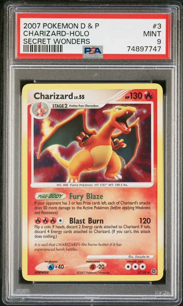POKEMON CHARIZARD-HOLO 2007 DIAMOND & PEARL SECRET WONDERS #3 PSA 9