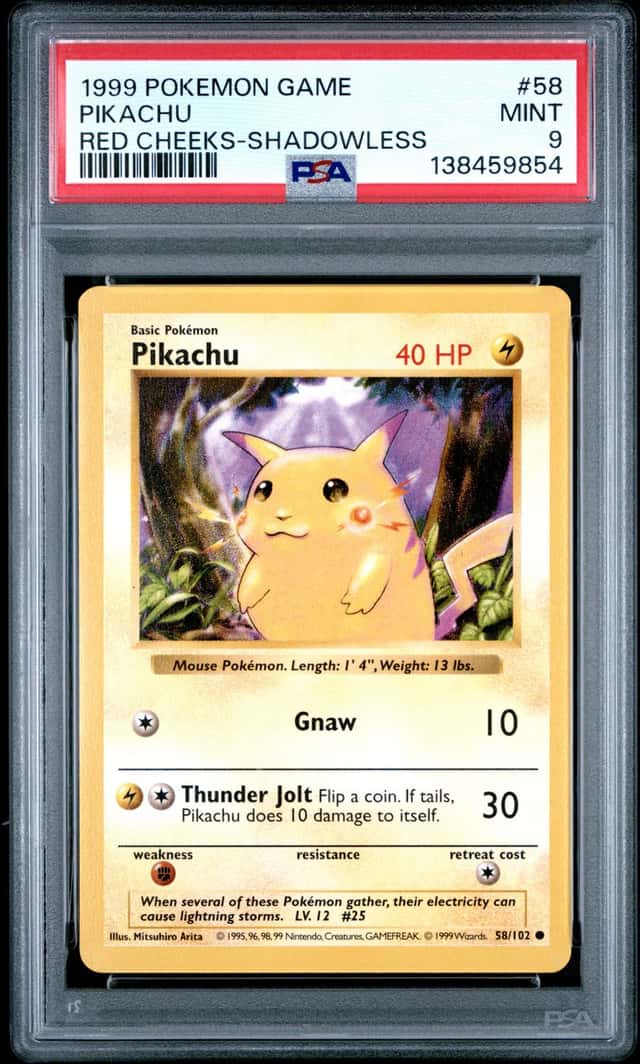 POKEMON PIKACHU 1999 GAME #58 RED CHEEKS-SHADOWLESS PSA 9