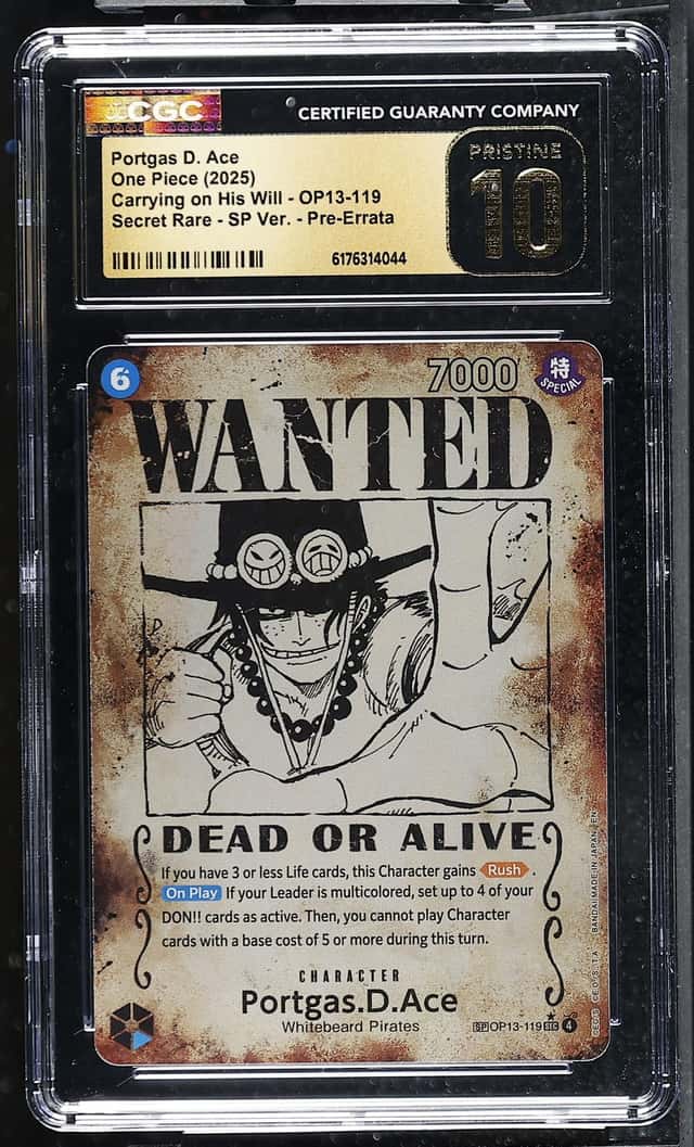 One Piece GRADED Portgas D. Ace OP13-119 Carrying Will Wanted SP PRISTINE 10 CGC
