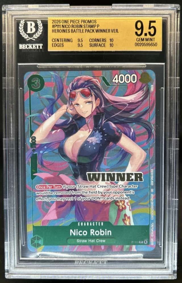 2025 One Piece Promo Nico Robin Stamp Heroines Battle Pack Winner #P-111 BGS 9.5
