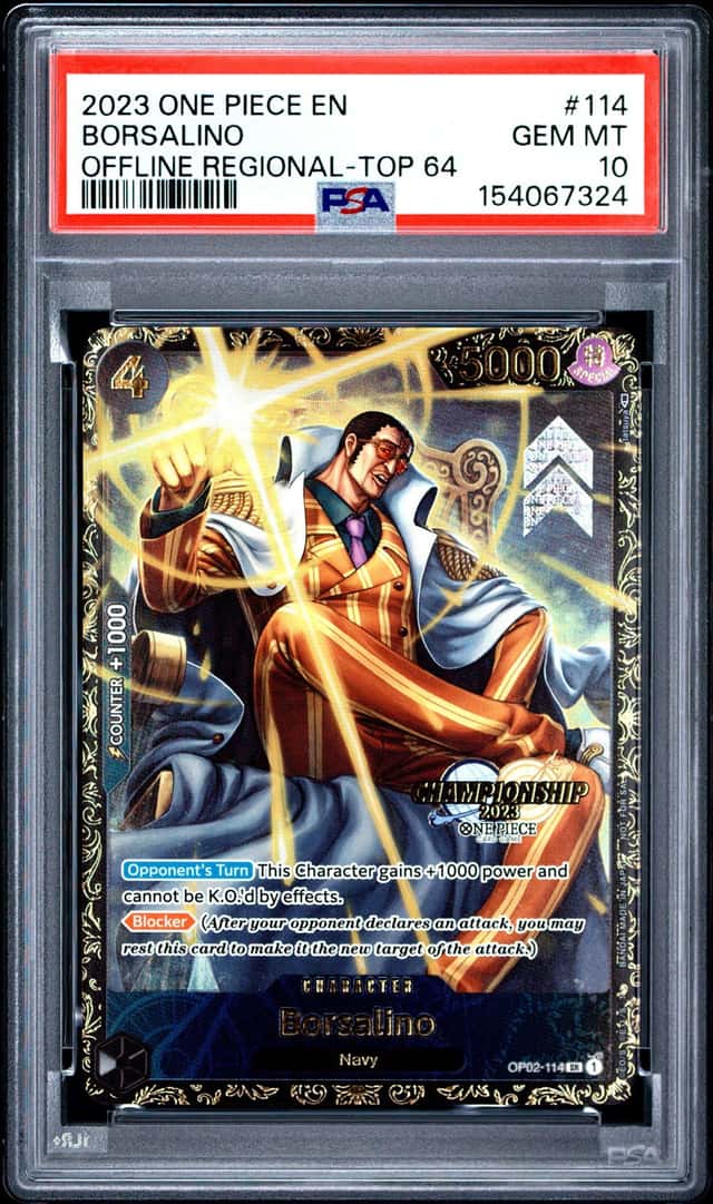 2023 One Piece Promo Offline Regional #114 Borsalino Top 64 PSA 10 GEM MINT