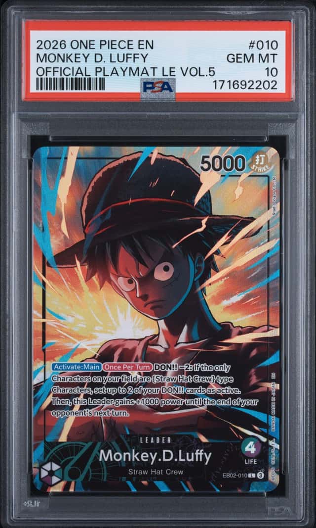 2026 ONE PIECE PROMO OFFICIAL PLAYMAT LIMITED EDITION #010 MONKEY D LUFFY PSA 10