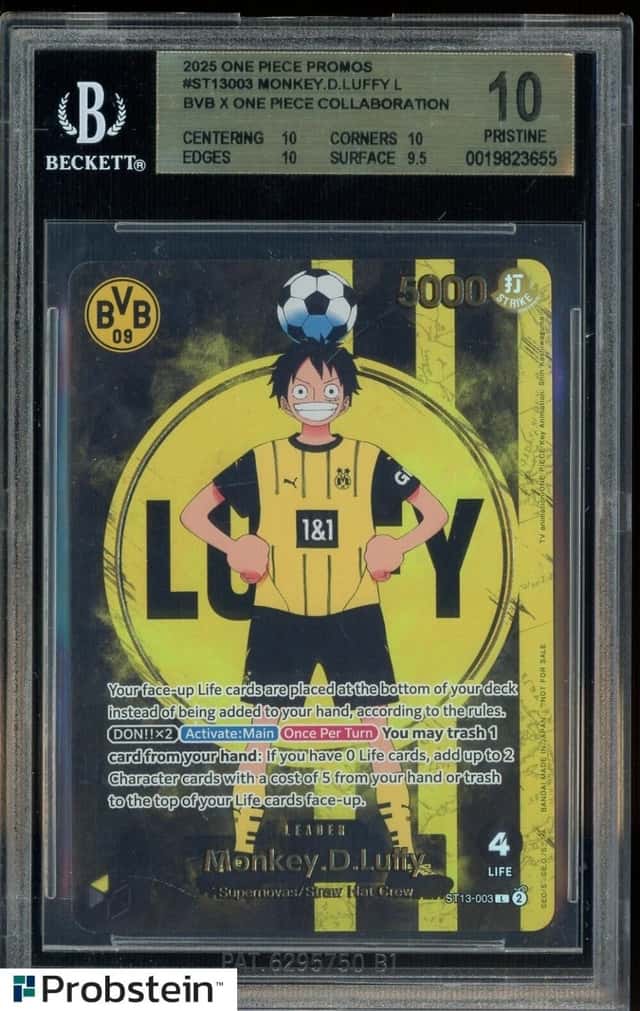 2025 ONE PIECE PROMOS BVB X ONE PIECE MATCH DAY 2025 #003 MONKEY D. LUFFY BGS 10