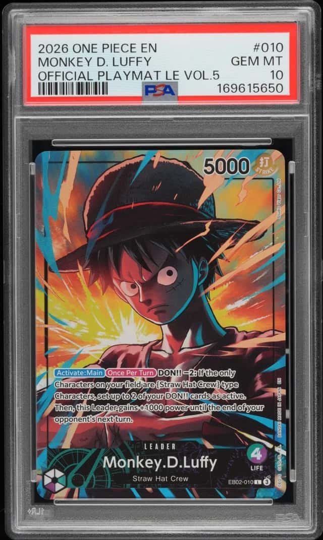 2026 ONE PIECE PROMO OFFICIAL PLAYMAT LIMITED EDITION #010 MONKEY D LUFFY PSA 10