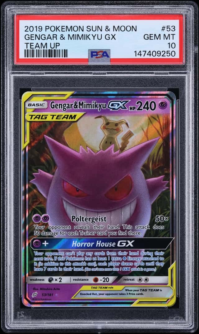 2019 Pokemon Sun & Moon Team Up Gengar & Mimikyu GX #53 PSA 10 GEM MINT