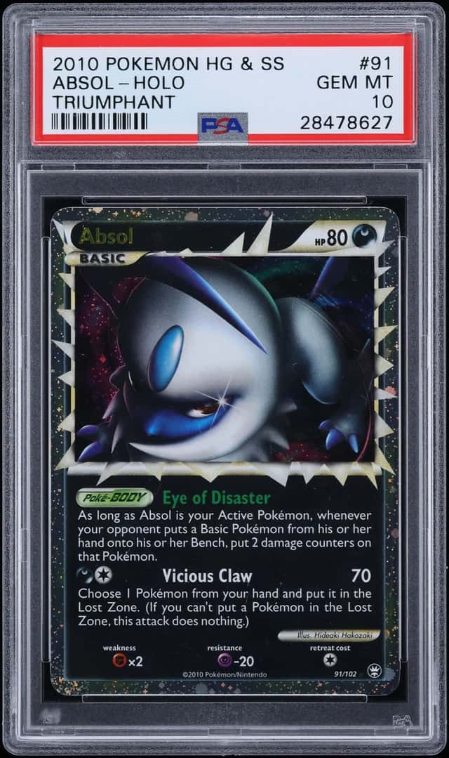 2010 Pokemon HeartGold & SoulSilver Triumphant Holo Absol #91 PSA 10 GEM MINT